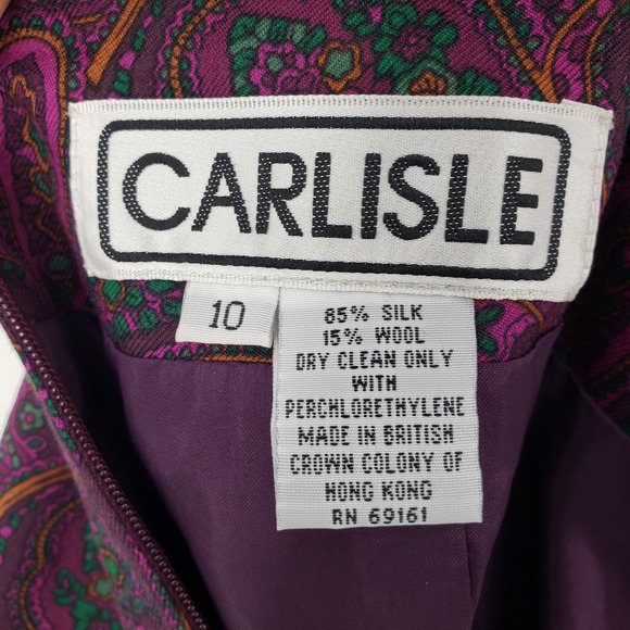 Carlisle Paisley Pencil Skirt 10 Vintage Wrap Pleated Silk Wool Work Purple - Picture 3 of 7